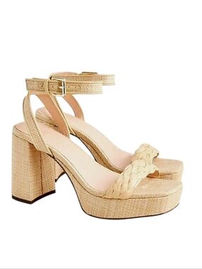 J CREW ANKLE STRAP PLATFORM FAUX‎ RAFFIA 9